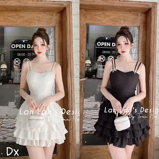 Đầm dáng xoè tầng hai dây đính nơ đá
