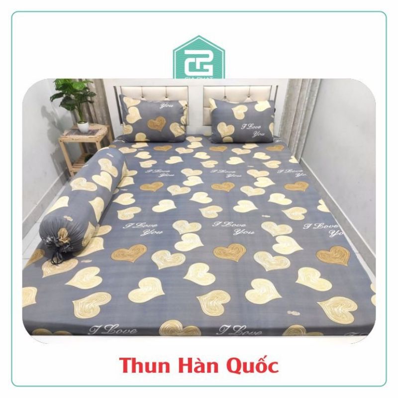Bộ ga 1m8x2m nệm cao 16_27cm thun lạnh Hàn Quốc 4 món ( 1ga, 3áo gối )