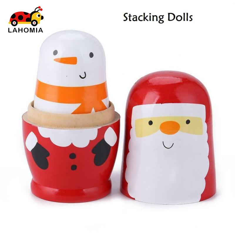 LAHOMIA Bộ 6 búp bê Nga Matryoshka bằng gỗ chủ đề Giáng Sinh cao cấp