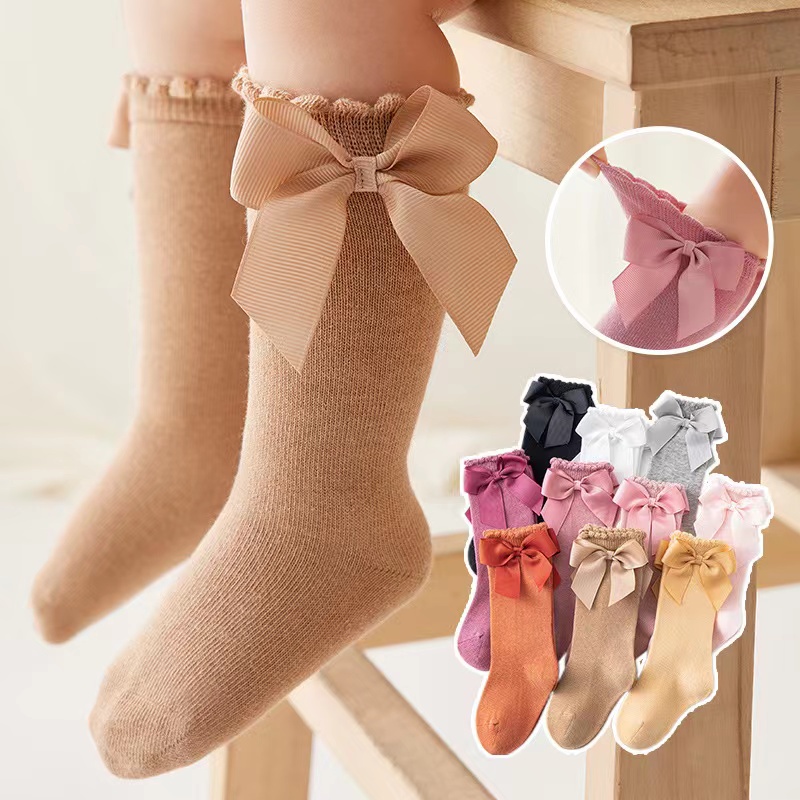 Vớ Dài Đính Nơ Màu Sắc Ngọt Ngào Thời Trang Xuân Thu Cho Bé Gái