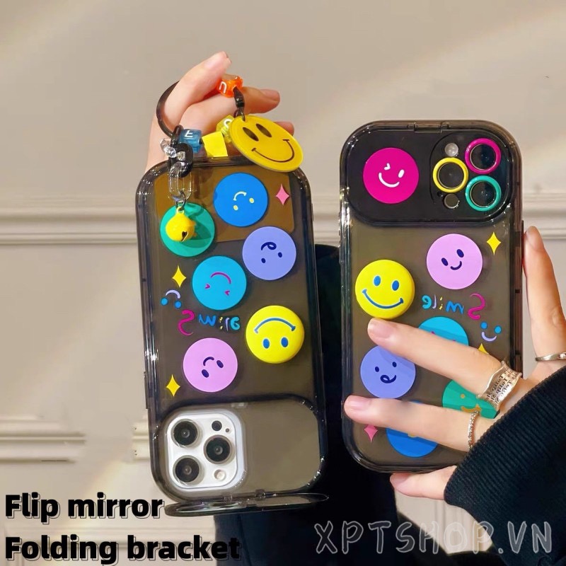 Ốp Điện Thoại Nắp Gập Tráng Gương Hình Mặt Cười Cho iPhone 14ProMax 14Plus 13 12 11ProMax IX XR MAX