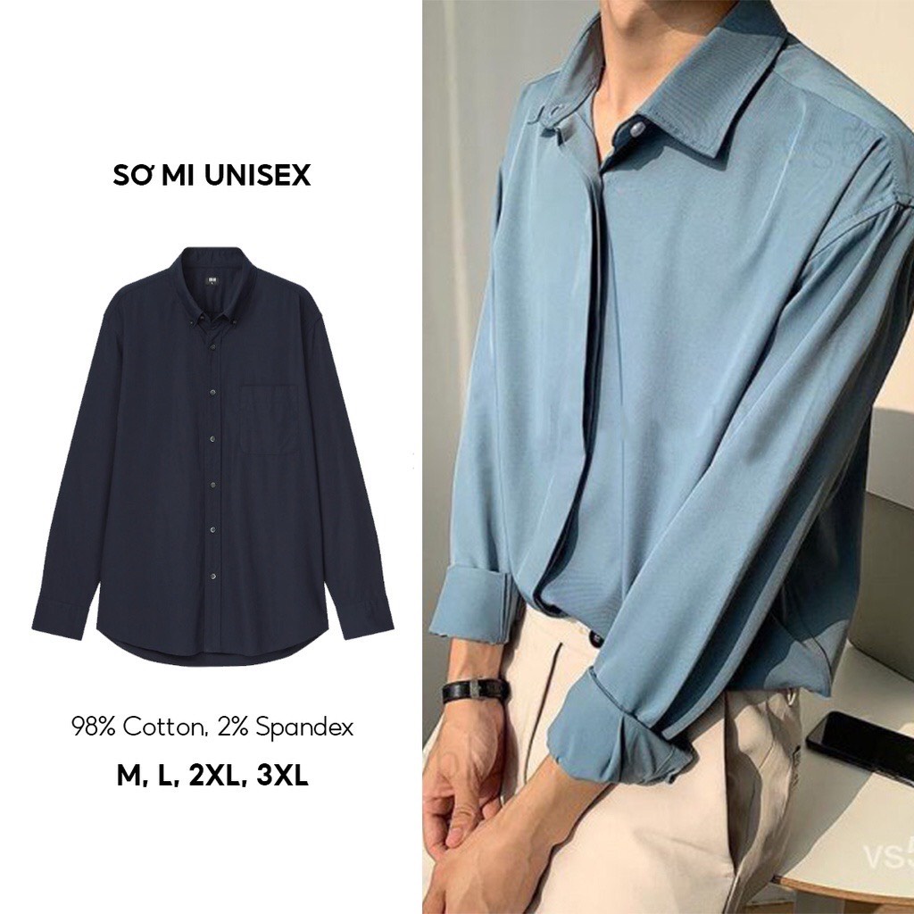 Áo sơ mi nam nữ dài tay WoO Unisex Basic TRƠN Form rộng màu trắng và đen Chất cotton lụa mịn mát Bigsize