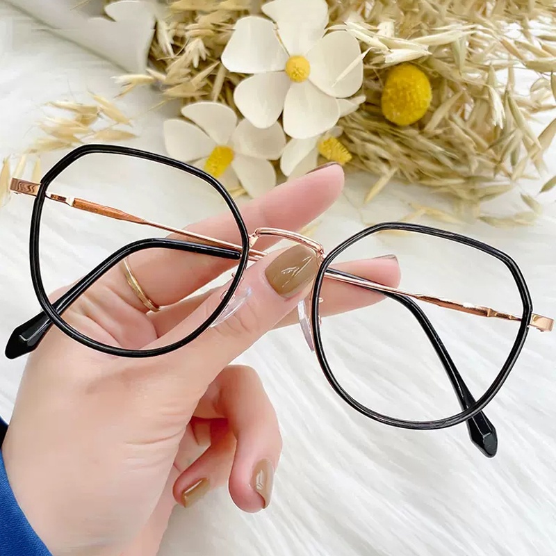 Mắt Kính Gọng Tròn Bằng Kim Loại Chống Bức Xạ &amp; Ánh Sáng Xanh Trong Suốt Cho Nam &amp; Nữ