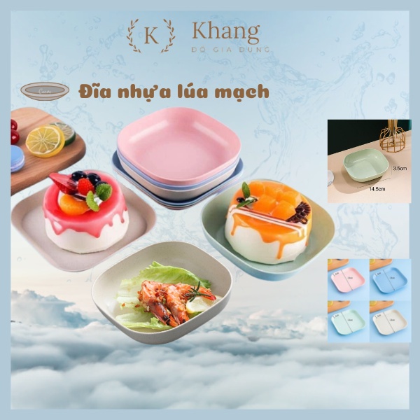 COMBO 8 đĩa đựng hoa quả, đồ ăn bằng nhựa lúa mạch dáng vuông size 14.5cm (DLM04)