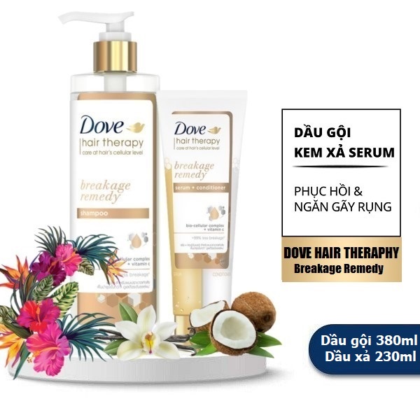 Bộ Dầu Gội và Kem Xả Serum Dove Breakage Remedy Phục Hồi Ngăn Gãy Rụng Combo Dove Hair Therapy Breakage Remedy 2in1