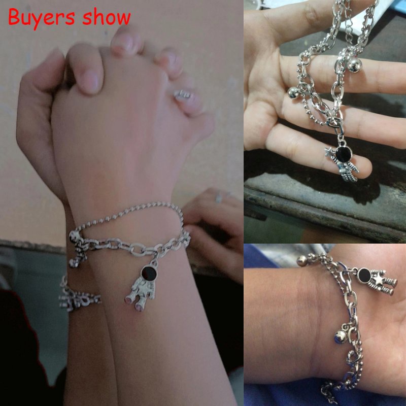 Vòng Tay Hai Lớp Bằng Kim Loại Màu Bạc Hình Phi Hành Gia Dành Cho Cặp Đôi