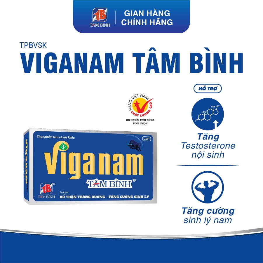 [Chính hãng] Viganam Tâm Bình - Hỗ trợ tăng cường sinh lý nam, tăng testosterone, sức khỏe nam giới, giảm tiểu đêm