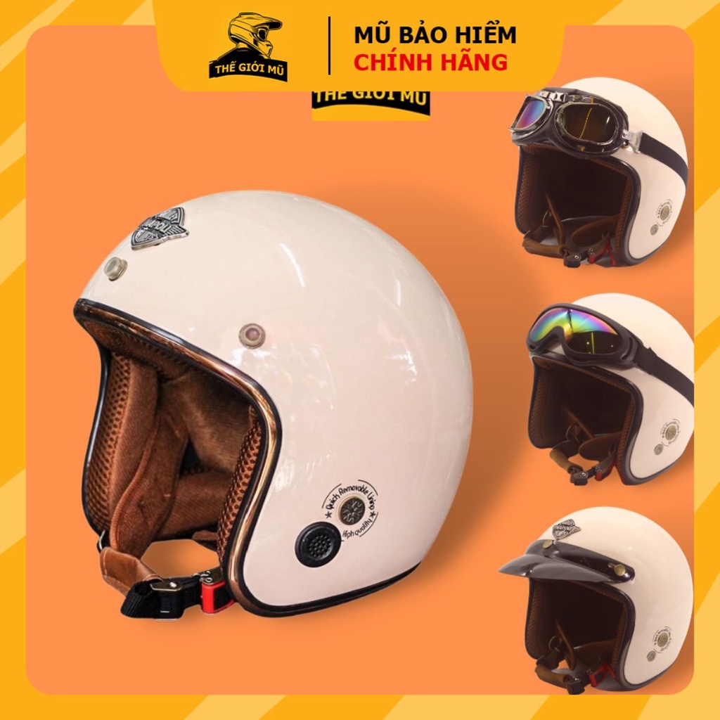 Mũ bảo hiểm 3/4 NAPOLI SH màu trắng sữa bóng, chính hãng phân phối