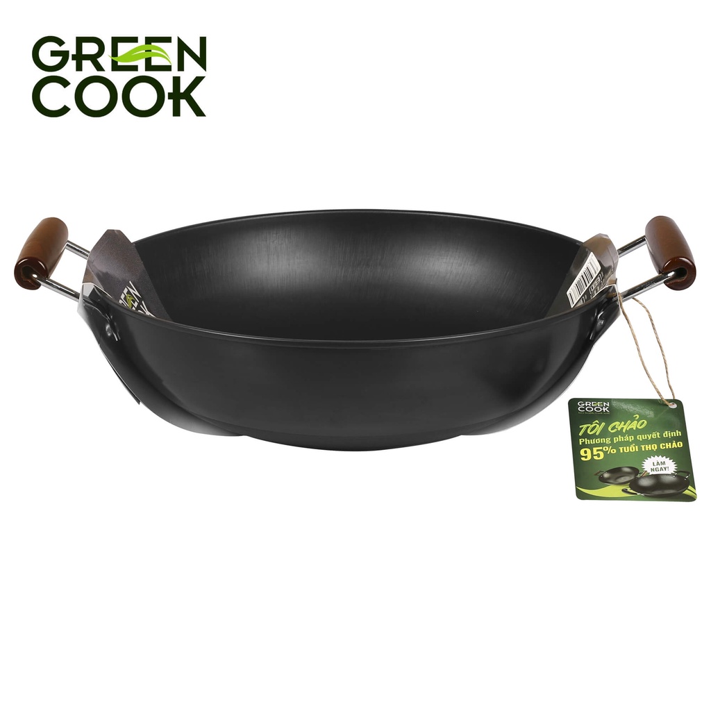 Chảo xào thép sâu lòng Nitriding Green Cook GCW01 dùng được trên tất cả các loại bếp