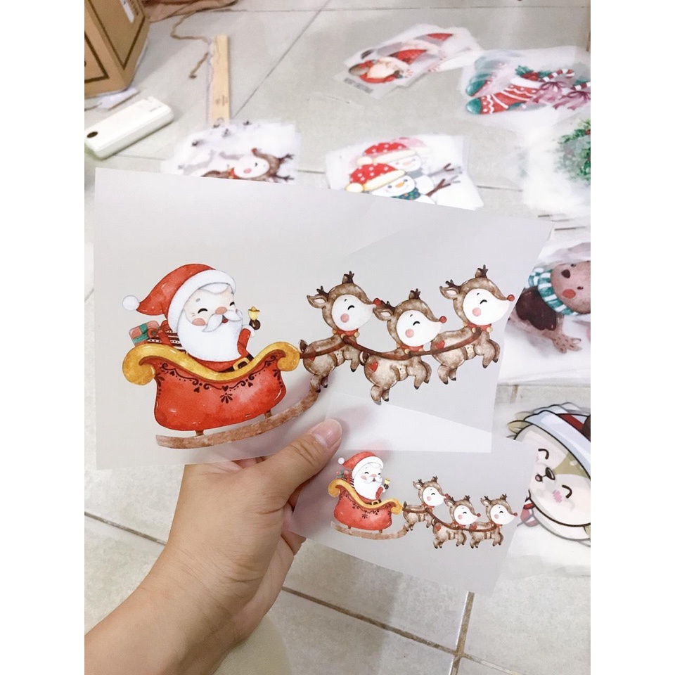 Hình ủi nhiệt, sticker, pet ủi áo mã Ông già noel và tuần lộc cho mẹ và bé
