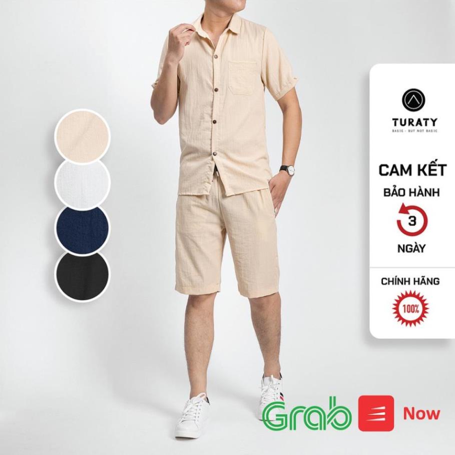 Bộ đũi nam cao cấp TURATY bộ quần áo vải đũi xước LINEN áo cộc tay có túi ngực mặc ở nhà đi biển mùa hè đều đẹp ! ^