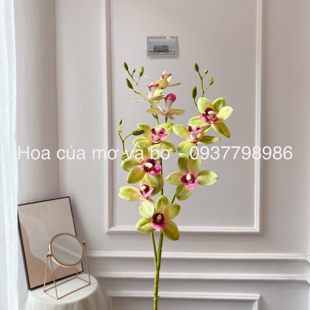 Cành Địa Lan Đông Á 3 Nhánh 10 bông Cao Su Cao Cấp MerBer Dài 90cm