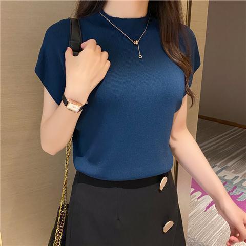 [Giao Ngay] Áo Dệt Kim Ngắn Tay Cổ Lọ Dáng Ôm Thời Trang Xuân Hè Phong Cách Mới Cho Nữ