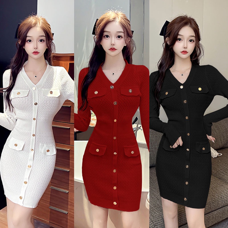 Đầm Dệt Kim Cổ Chữ V Dáng Ôm Thời Trang Dành Cho Nữ