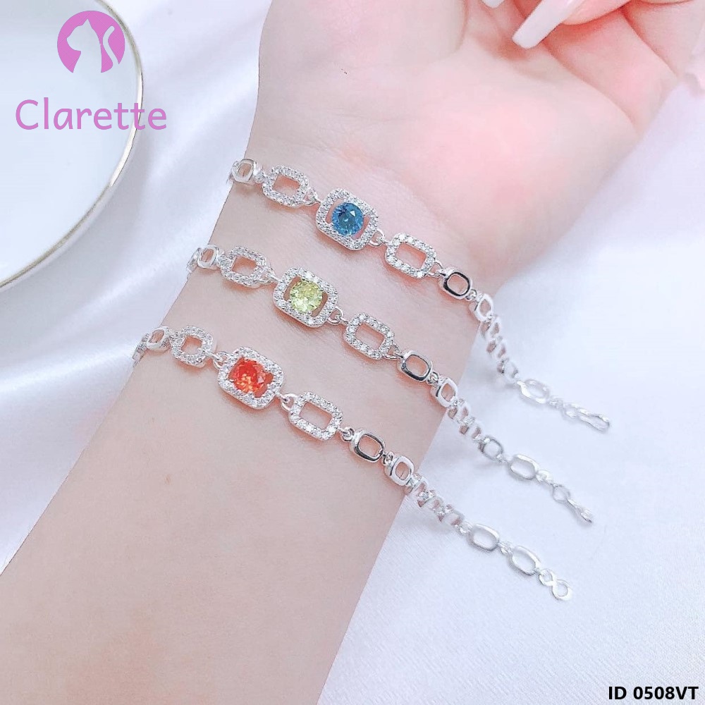 Vòng tay bạc hình chữ nhật đá màu Clarette 0508VT