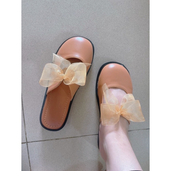 Giày bệt nữ lorita nơ dễ thương da mềm