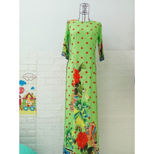 Áo dài hoa 3d siêu lụa- size L eo 73-78cm
