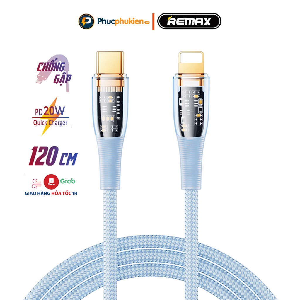 Dây sạc nhanh 20w dài 1,2m chính hãng Remax C061 sạc nhanh 20w chuẩn PD cho 8 Plus đến 14 Pro max - Phúc Phụ Kiện