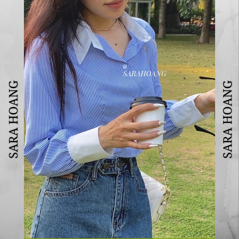 Sơmi Croptop tay dài chiết eo