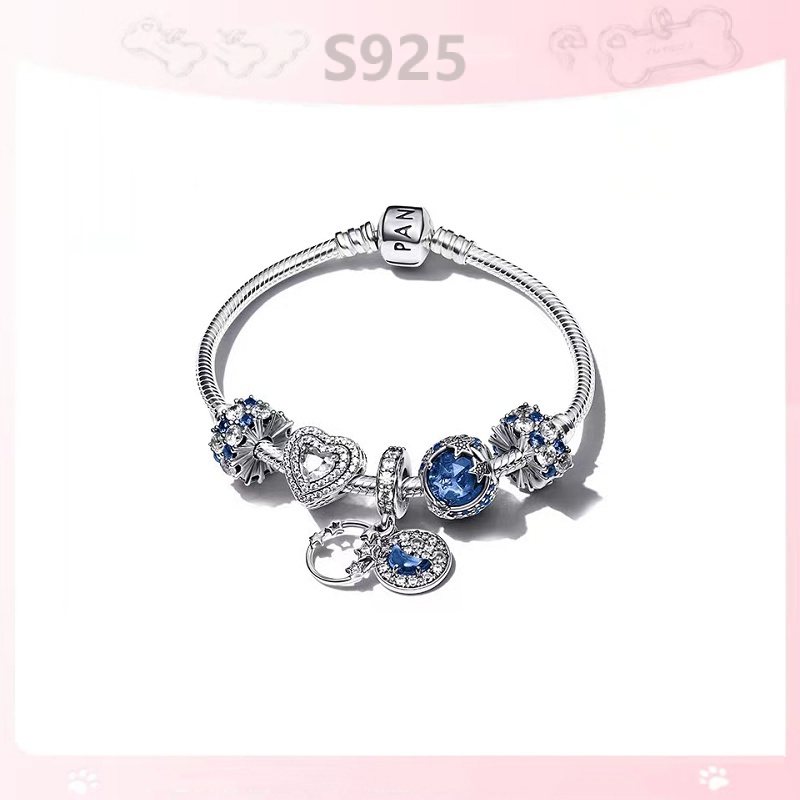 Bộ Vòng Tay Mạ Bạc 925 Hình Galaxy Lấp Lánh | Bộ Hộp Quà Tặng dora Xinh Xắn Đáng Yêu