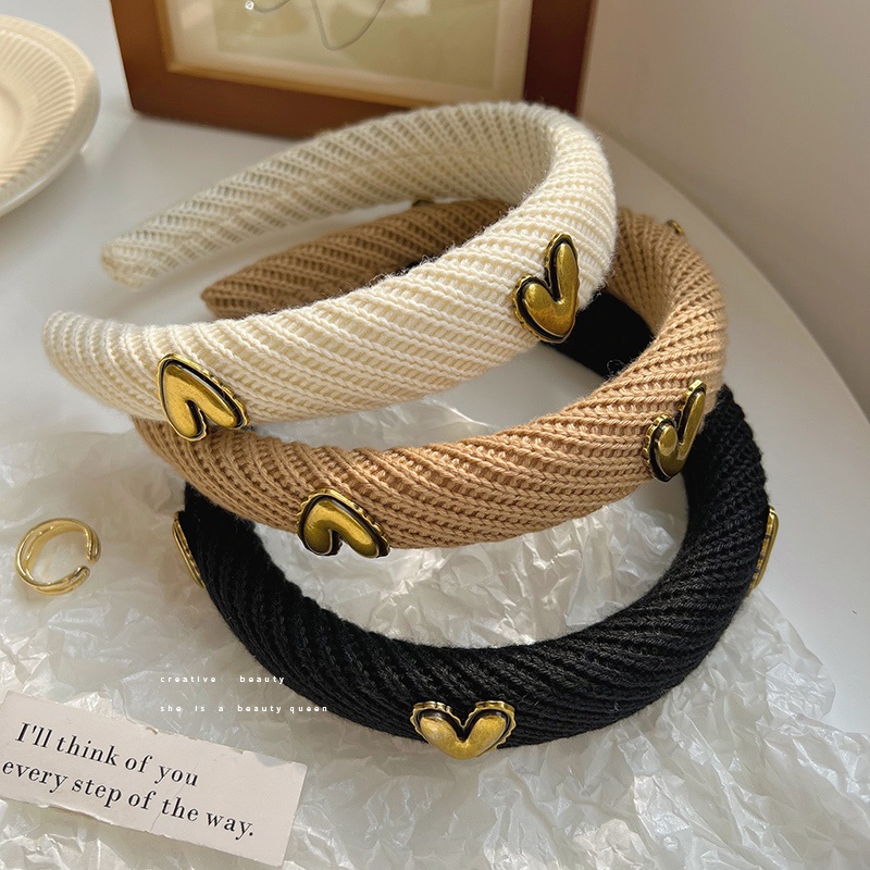 Băng Đô Cài Tóc Dệt Kim Hình Trái Tim Thời Trang Thu Đông