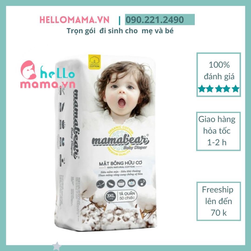 tã MAMABEAR form Bo Mông Cao Cấp  ( thấm hút tốt, có vạch báo đầy tã, độ mỏng chỉ 0.2 cm, có size 4XL dành cho bé lớn)