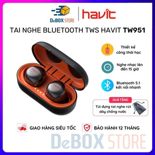 【Giao Hỏa Tốc】Tai Nghe True Wireless HAVIT TW951, Bluetooth 5.1, Điều Khiển Cảm Ứng, Nghe Đến 15H - Chính Hãng BH 12T