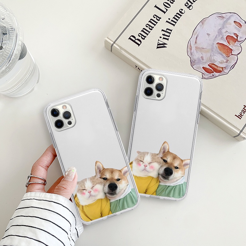 Ốp điện thoại chó mèo áo đôi ốp vuông bảo vệ cam 6/6splus/7/7plus/8/8plus/x/xr/xs/11/12/13/14/pro/max/plus/promax