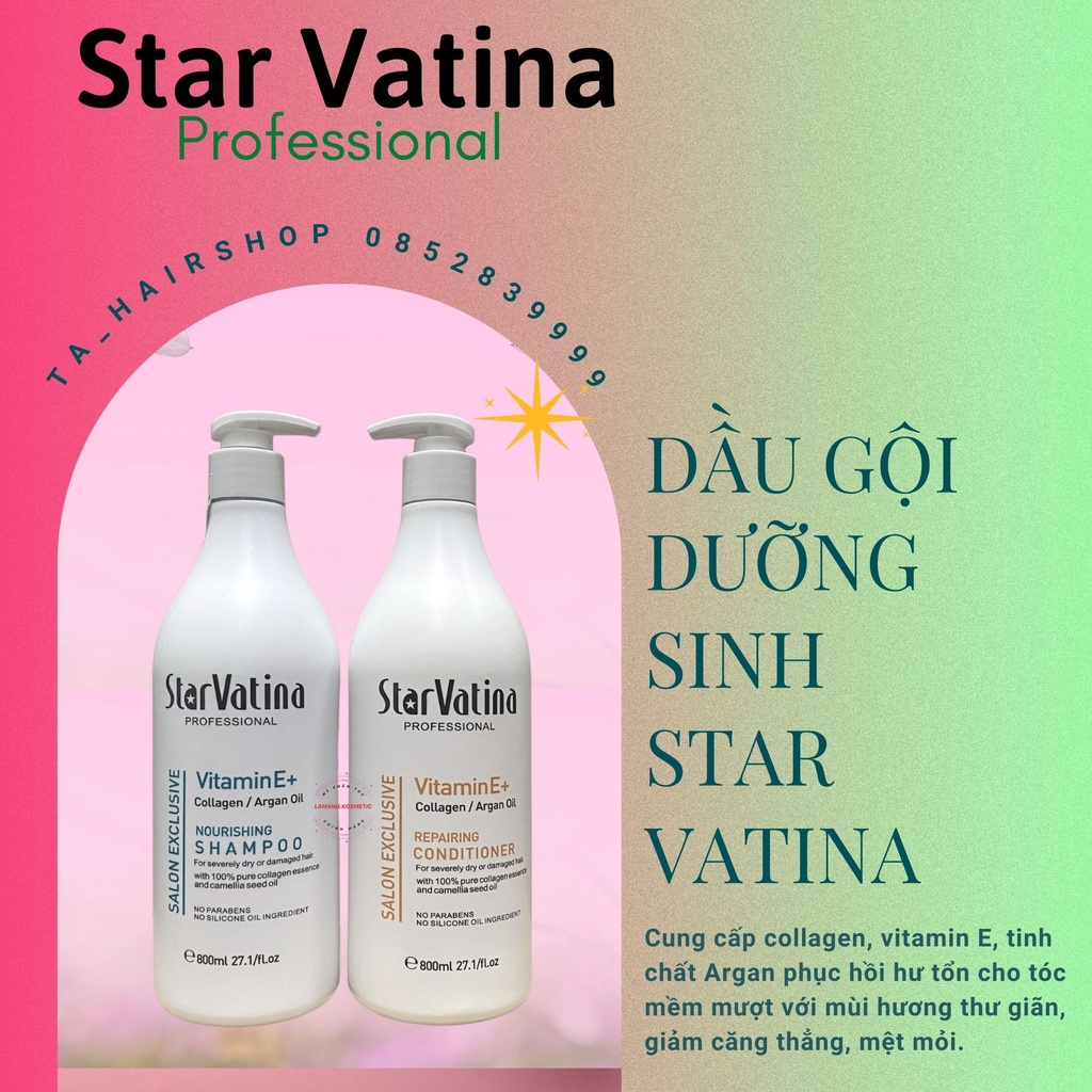 Dầu gội dưỡng ẩm phục hồi tóc, mềm mượt gội sạch gàu không ngứa cặp gội xả  Star Vatina Vitamin E chính hãng 500 - 800ML
