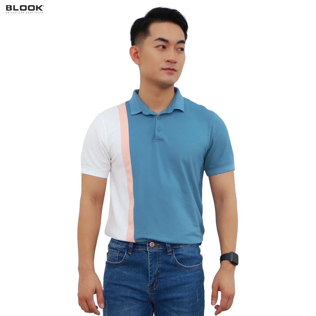 Áo polo nam slimfit BLOOK Vải thun cá sấu Thoáng Mát Phối sọc Thanh lịch 35556