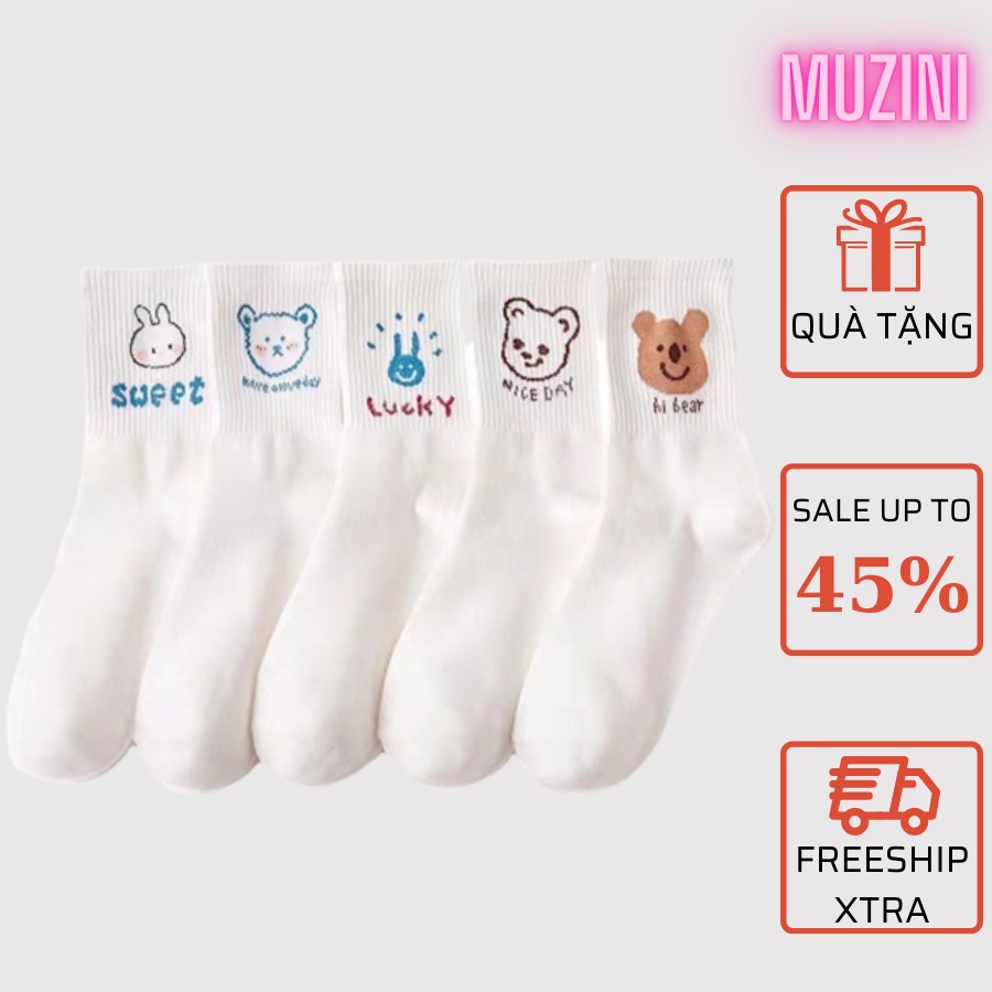 Set 5 tất nữ Muzini vớ cổ cao trắng phong cách Hàn Quốc đáng yêu TN251