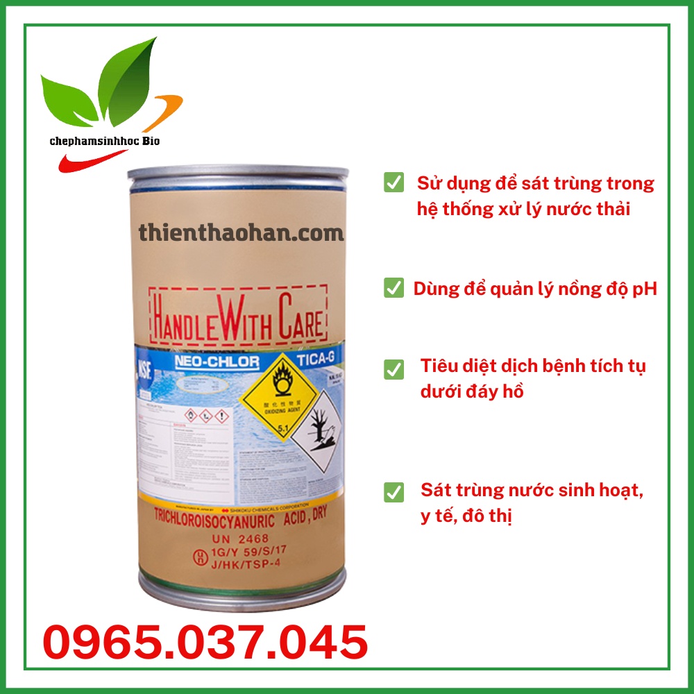 Chlorine dạng viên 200g Nhật TCCA (Neo chlor 90%) hãng Shikoku. Thùng 50kg