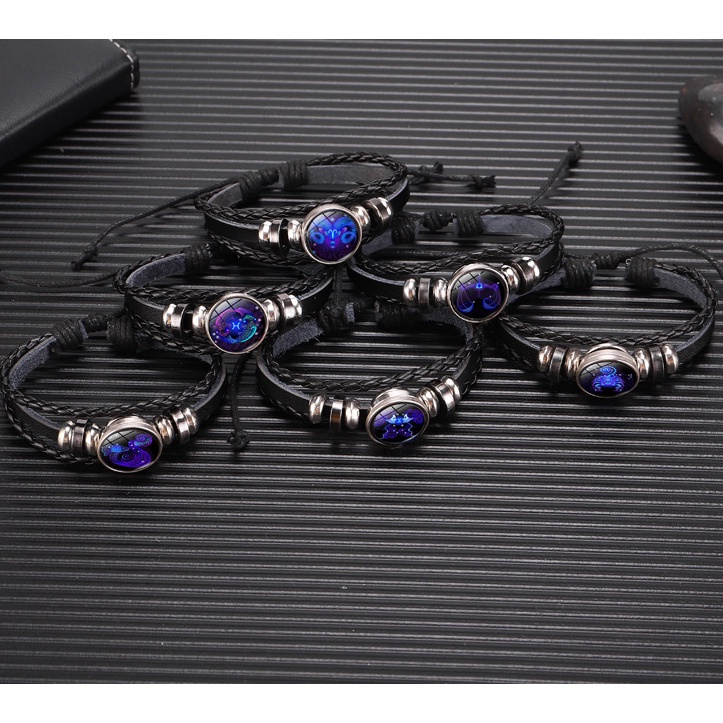 Zodiac Couple Leather Bracelet Vintage Leather Rope Woven Bracelet CEP