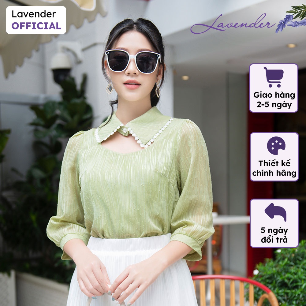 Áo sơ mi công sở nữ LAVENDER xanh cốm cổ bẻ tay lỡ khuyết cổ cao cấp A2460