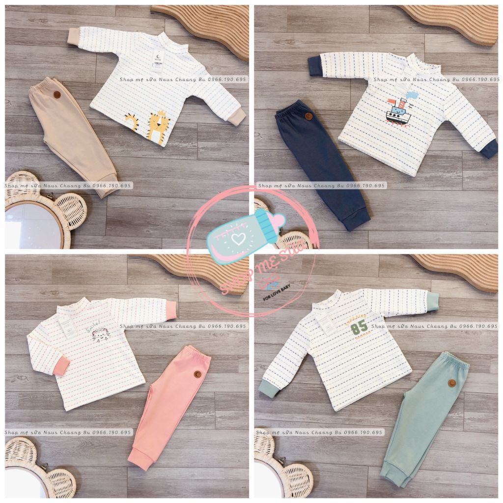 [MOON] Bộ dài tay cổ lọ 3p nỉ giữ ấm cho bé hàng chính hãng