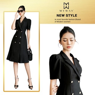 ĐẦM XÒE XẾP LY CỔ VEST VẠT CHÉO LADY IN BLACK 3MD0243-DE0