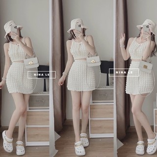 Sét xốp ô vuông nổi áo kèm chân váy siêu hót
