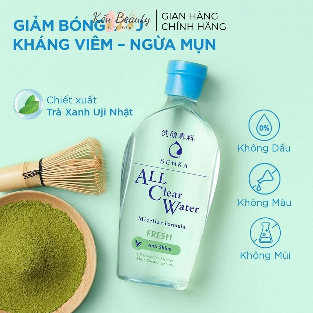 Nước tẩy trang sạch sâu giảm bóng nhờn làm sáng min da Senka (Xanh lá, Xanh Dương, Hồng) 230ml