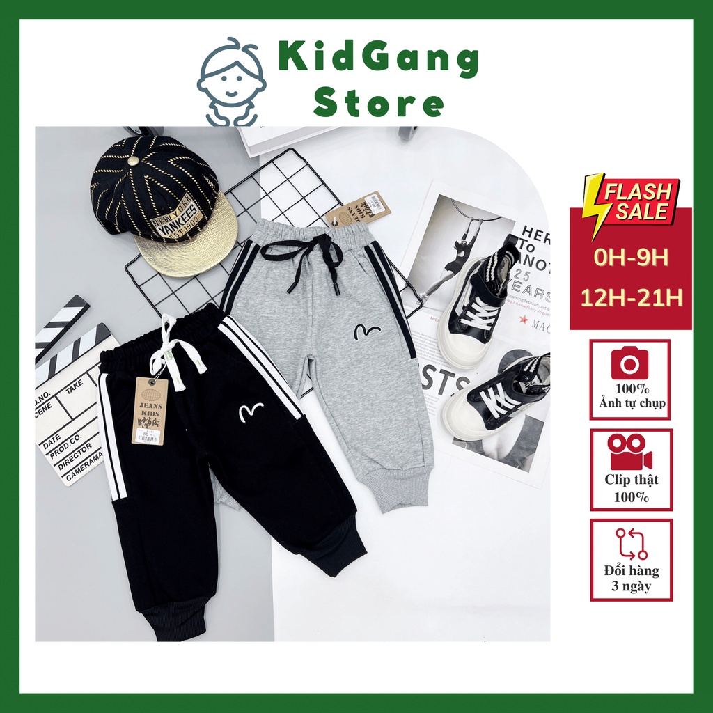 Quần thu đông cho bé, quần dài cho bé dáng thể thao 9-18kg KIDGANG (Nỉ da cá ép cotton-m)