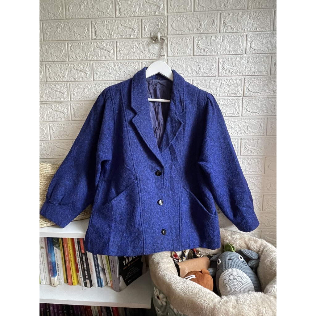 (Thanh lý đồ cá nhân) Áo khoác dạ cổ vest cổ tay xếp ly cách điệu