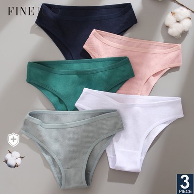 FINETOO Set 3 Quần Lót Cotton Thoáng Khí Lưng Thấp Màu Sắc Đơn Giản Cho Nữ