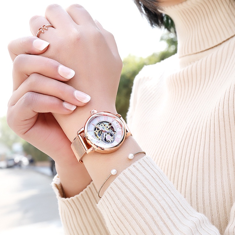 Đồng Hồ Cơ Dây Thép Phong Cách Hàn Quốc Cho Nữ