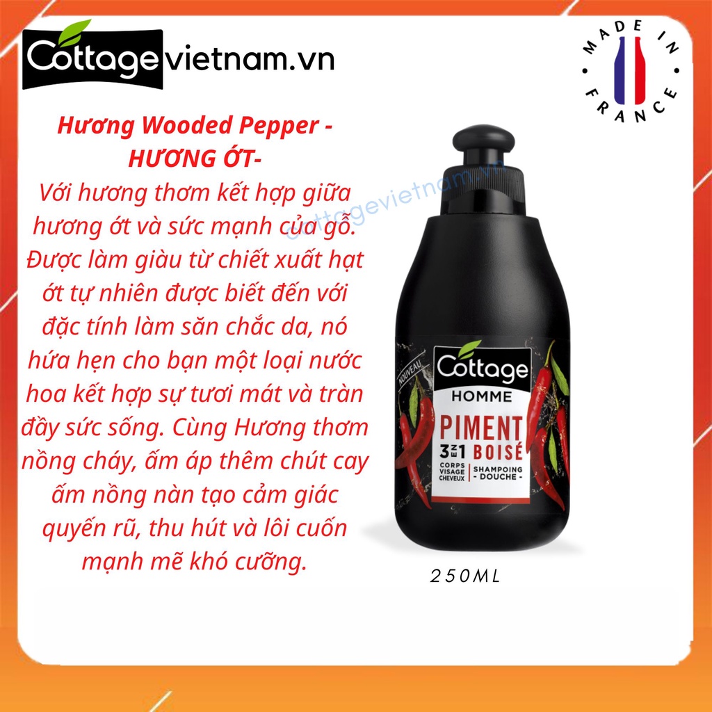 Combo Hộp Quà Tặng 2 Món Sữa tắm gội 3 trong 1 cho nam giới, thương hiệu Cottage của Pháp, phân phối chính hãng