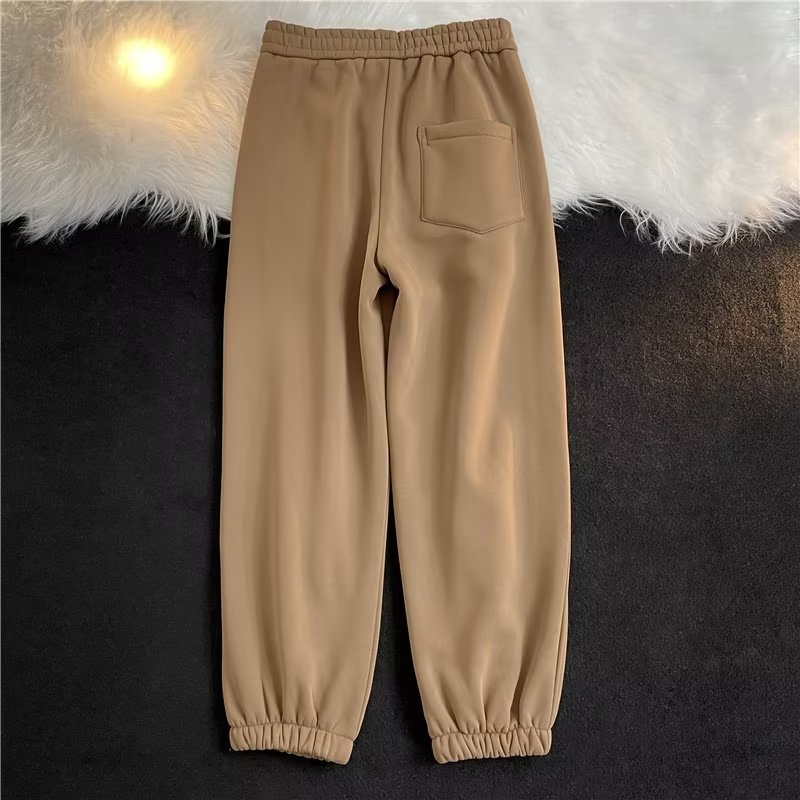 Quần Dài Thể Thao Vải Nhung Dày Màu Trơn Dáng Rộng Phong Cách hip hop Đường Phố Mỹ Hàng Mới