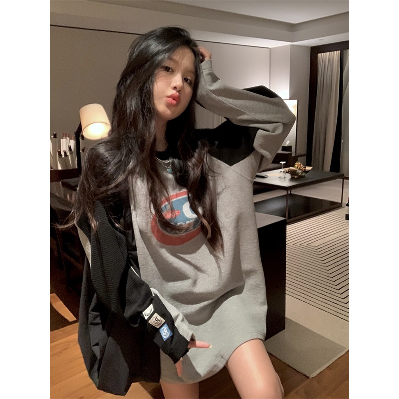 Áo Thun Dài Tay Dáng Rộng Phong Cách Retro Mỹ Cho Nữ