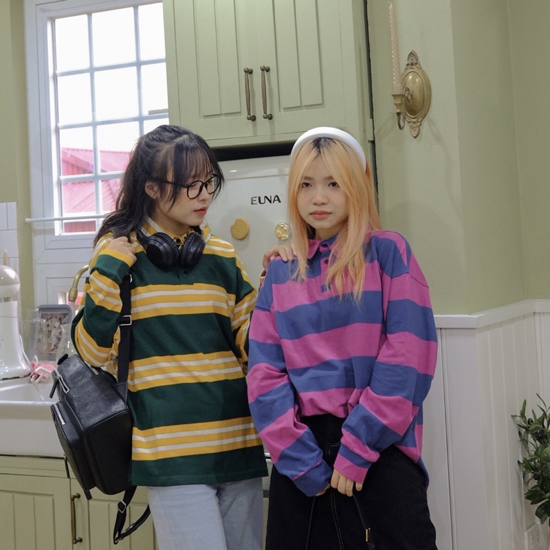 KIM - STRIPED POLO - Áo polo kẻ ngang dài tay