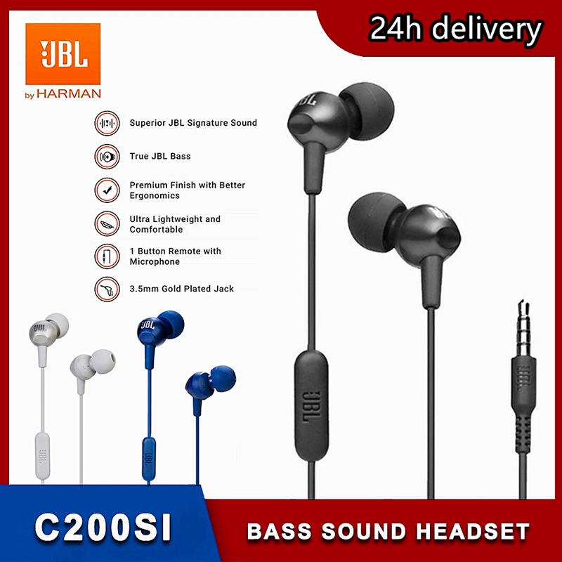 Tai Nghe Nhét Tai JBL C200si Jack 3.5mm Bass Trầm Có Micro Thiết Kế Thời Trang Điện Thoại