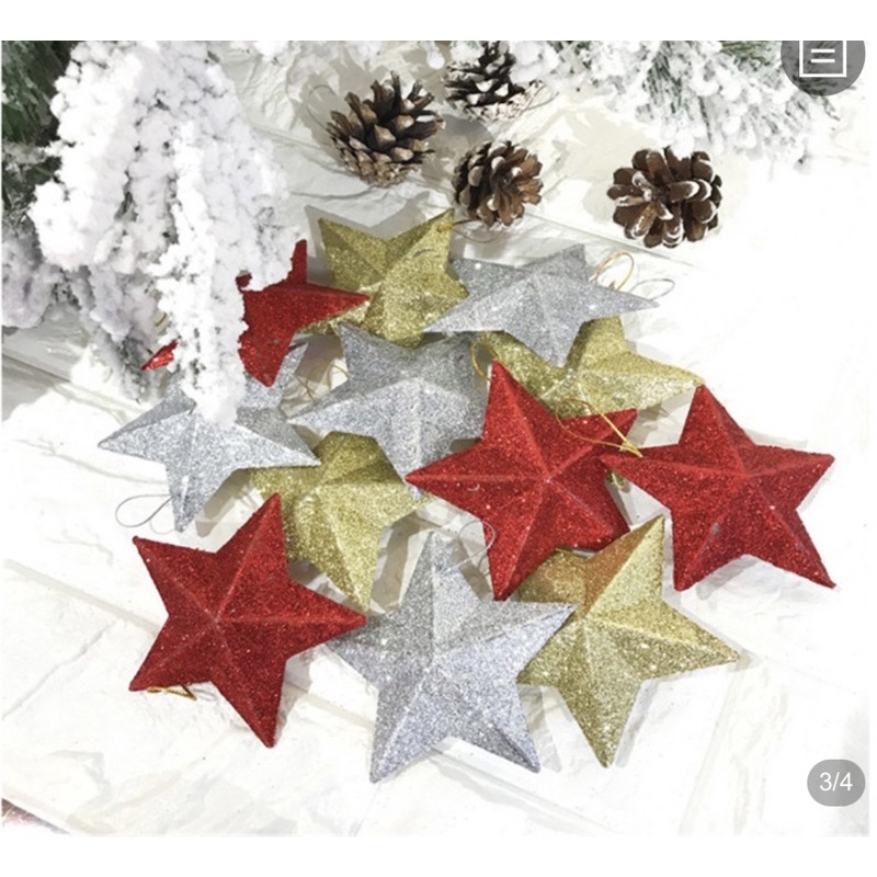 4 ngôi sao giáng sinh quả châu treo cây thông noel, trang trí