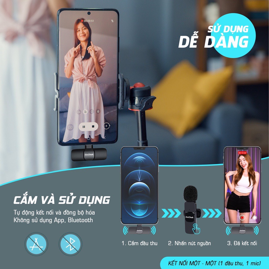 Bộ 2 micro thu âm không dây K9 khử tiếng ồn để livestream livetream ghi âm phát trực tiếp quay video cổng iphone