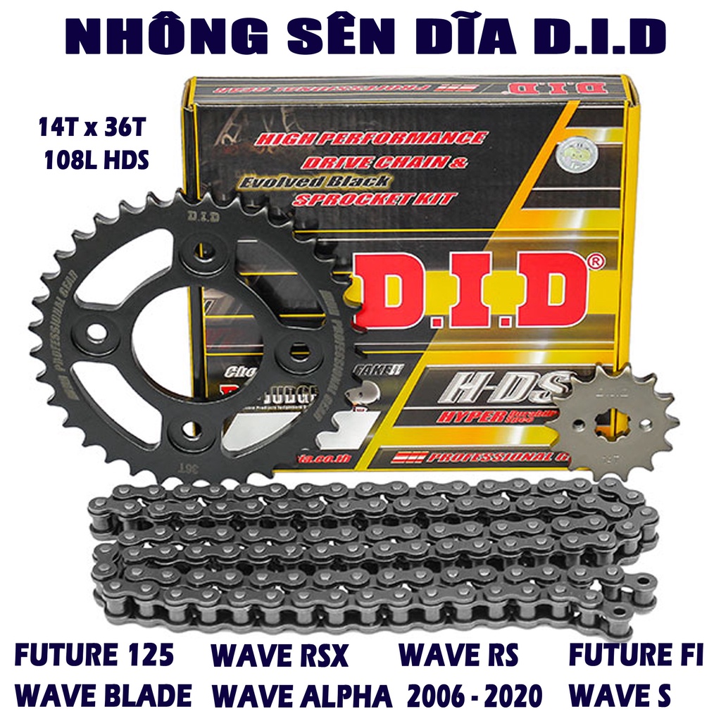 Nhông sên dĩa xe máy dành cho Wave RSX, Future Neo, Wave Blade, Wave S, Wave Alpha 2006-2023 – Sên đen 10ly HDN